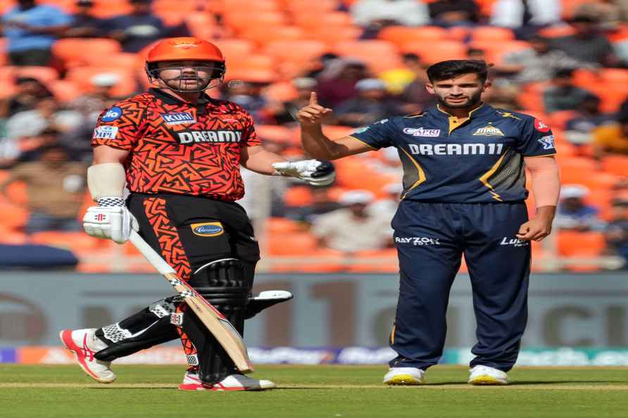 Ahmedabad: Gujarat Titans' Azmatullah Omarzai and Sunrisers Hyderabad...