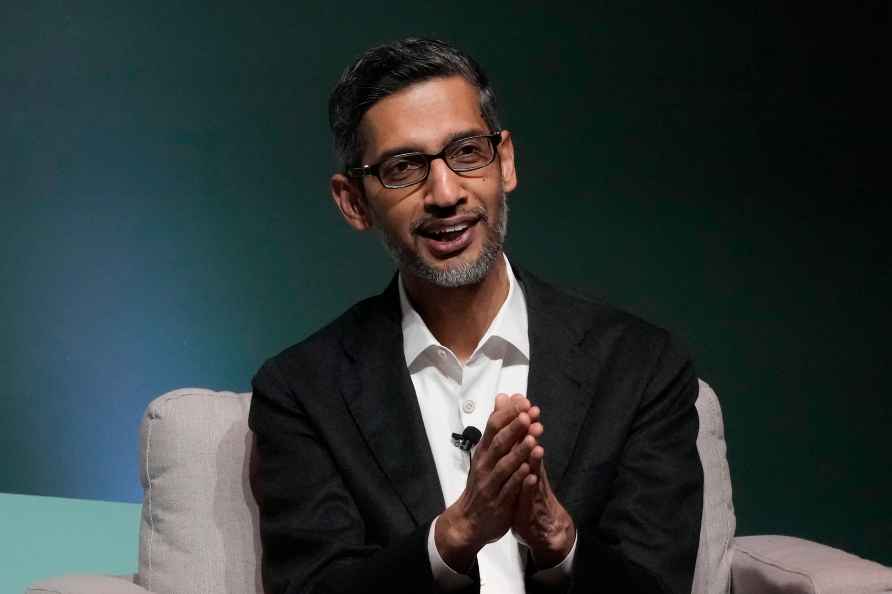 Google and Alphabet CEO Sundar Pichai speaks at the Business, Government...