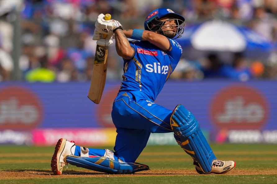 Mumbai: Mumbai Indians batter Ishan Kishan plays a shot during the...