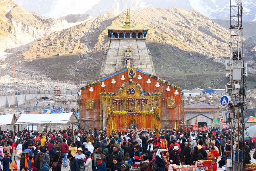 Rudraprayag: Devotees gather at the Kedarnath temple during the '...