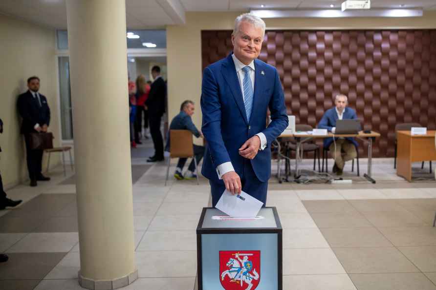 Lithuania's President Gitanas Nauseda, a presidential candidate, ...