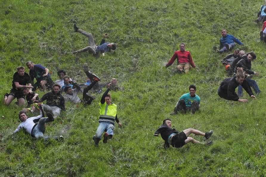 Annual cheese rolling at Cooper's Hil