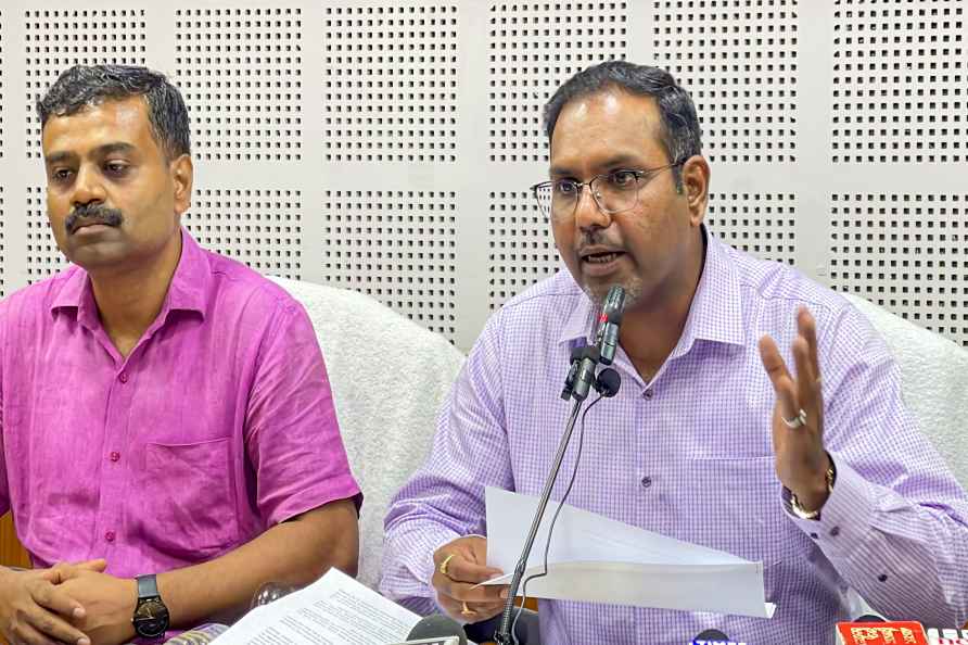 Agartala: Tripura Power Secretary Abhishek Singh addresses a press...