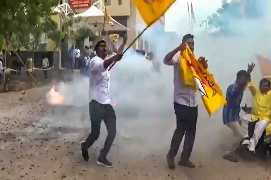 **EDS: SCREENGRAB VIA @JaiTDP** Guntur: TDP supporters celebrate...