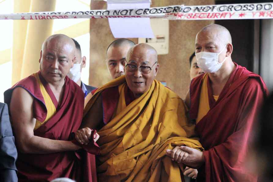 The Dalai Lama attends a prayer offered to him