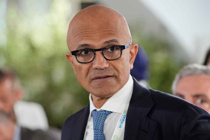 Microsoft CEO Satya Nadella attends the Partnership for global infrastructure...