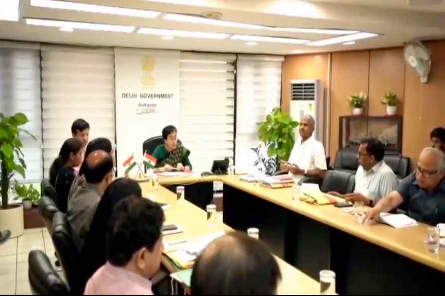 Atishi addresses a meeting over water crisis