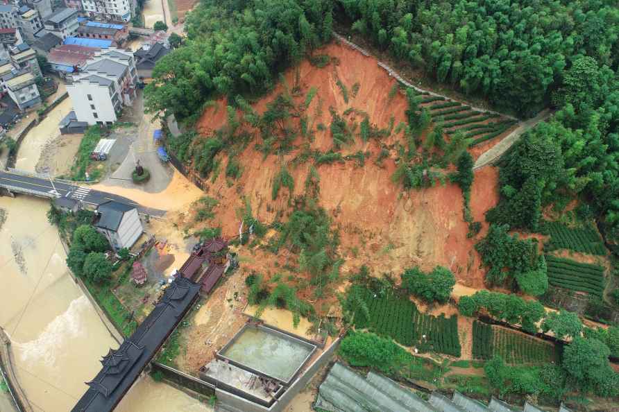 Landslide in an area affected by torrential rains