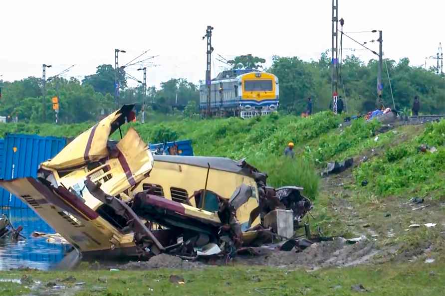 **EDS: SCREENSHOT VIA PTI VIDEO** New Jalpaiguri: Wreckage of trains...