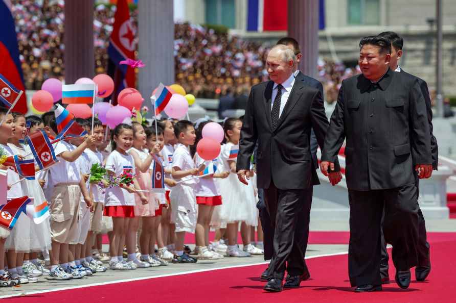 Vladimir Putin and North Korea's leader Kim Jong Un