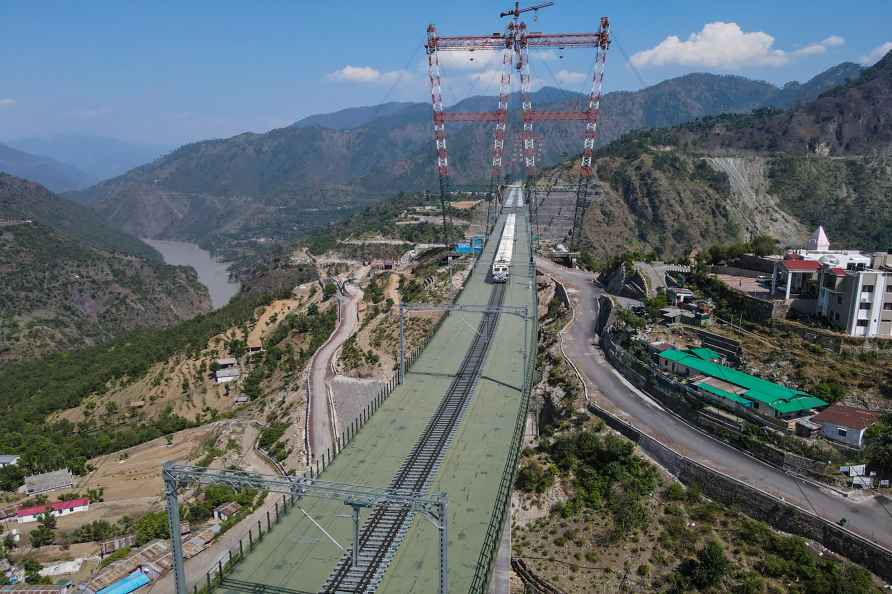 Trial run on railway bridge over Chenab