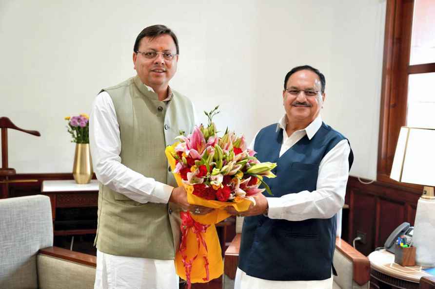 Pushkar Singh Dhami with JP Nadda