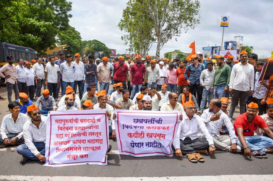 Protest over desecration of Shivaji's statue