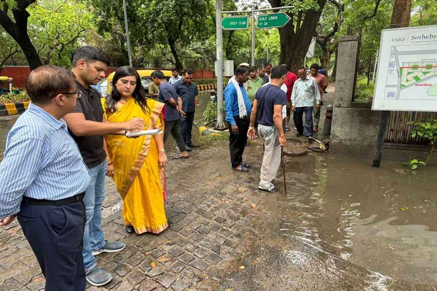 Bansuri Swaraj inspects the waterlogged area