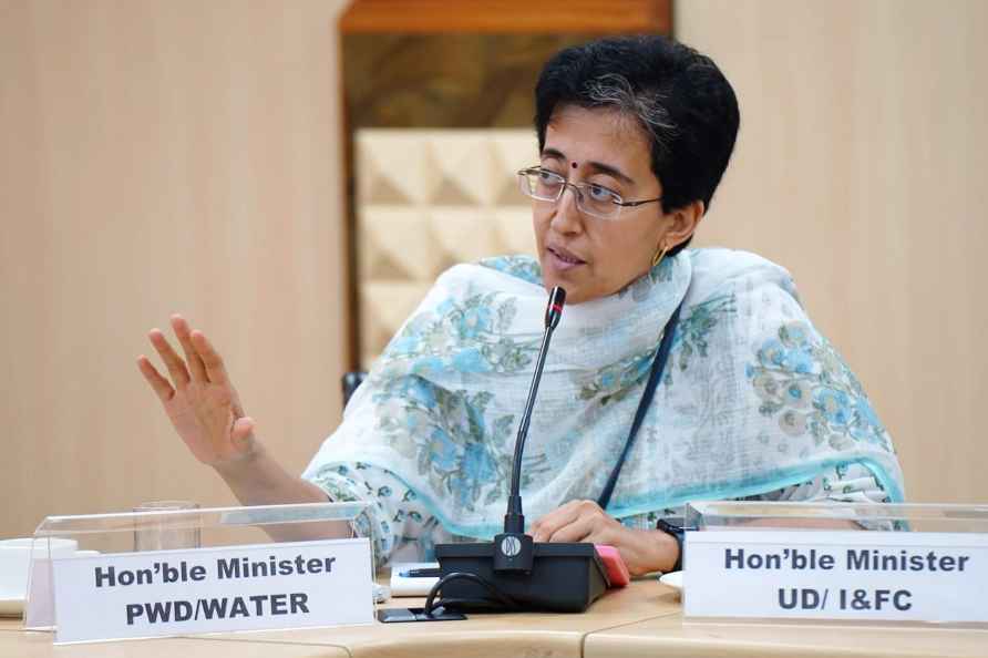Atishi during a meeting on the waterlogging situation