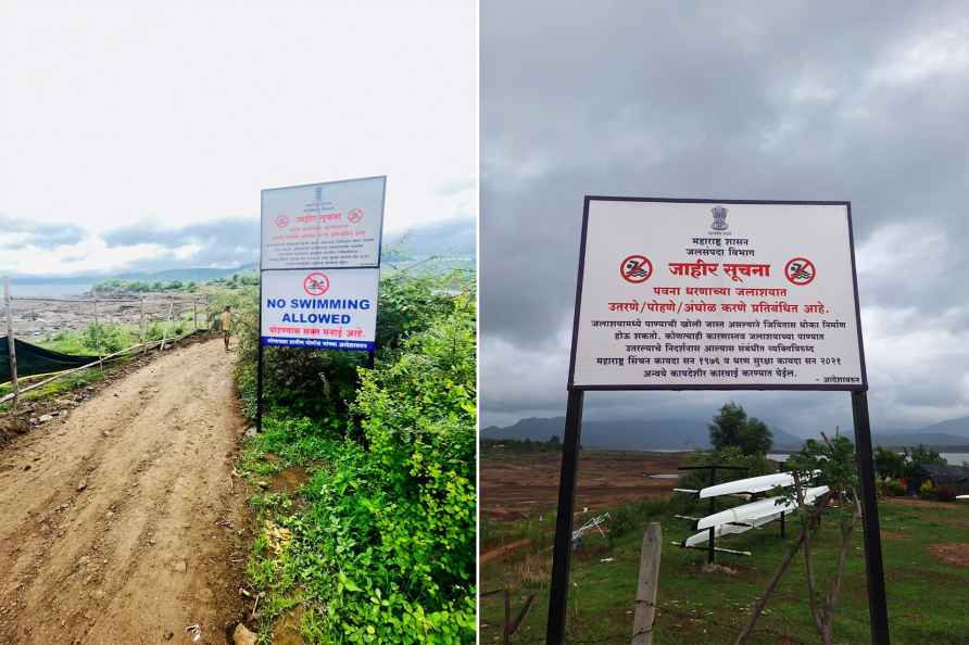 Signboards against entering Pavana Dam