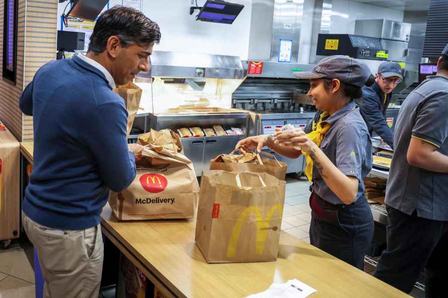 British Prime Minister Rishi Sunak collects McDonald's breakfast...