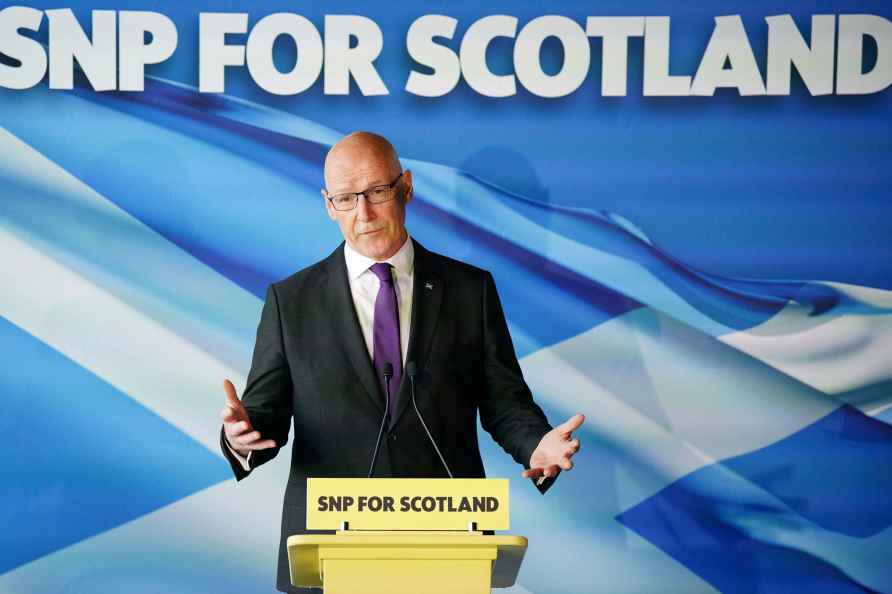 Scottish First Minister John Swinney speaks to the media at The ...