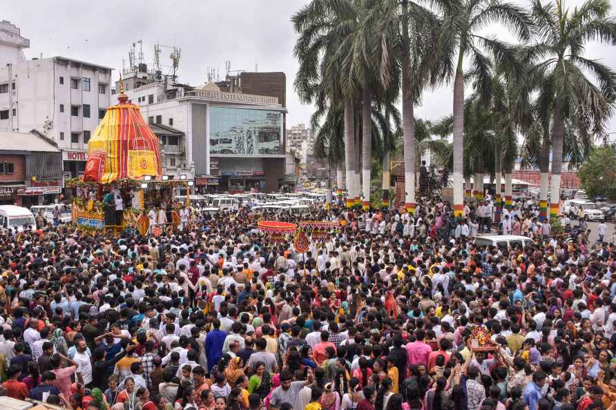 Surat: Devotees take part in the Rath Yatra of Lord Jagannath organised...