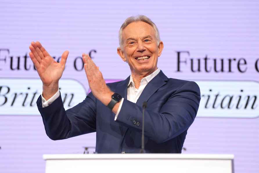 Britain's former Prime Minister Tony Blair speaks at the Tony Blair...