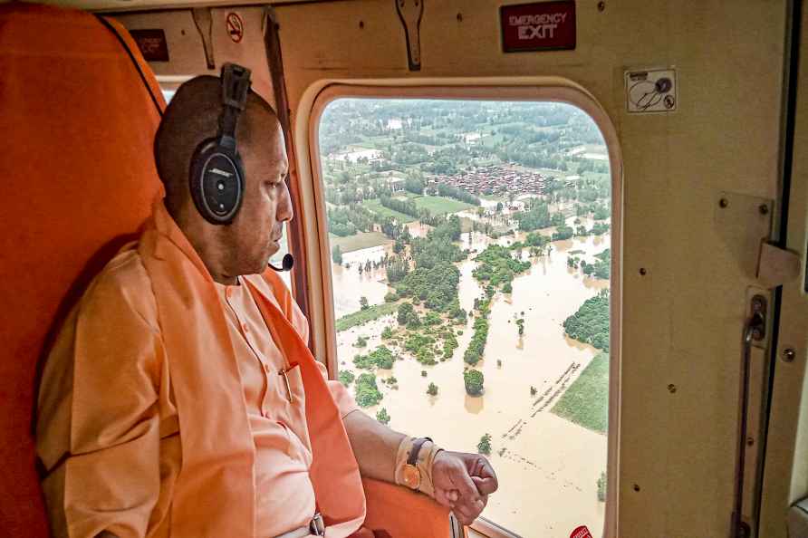 Yogi Adityanath conducts an aerial inspection