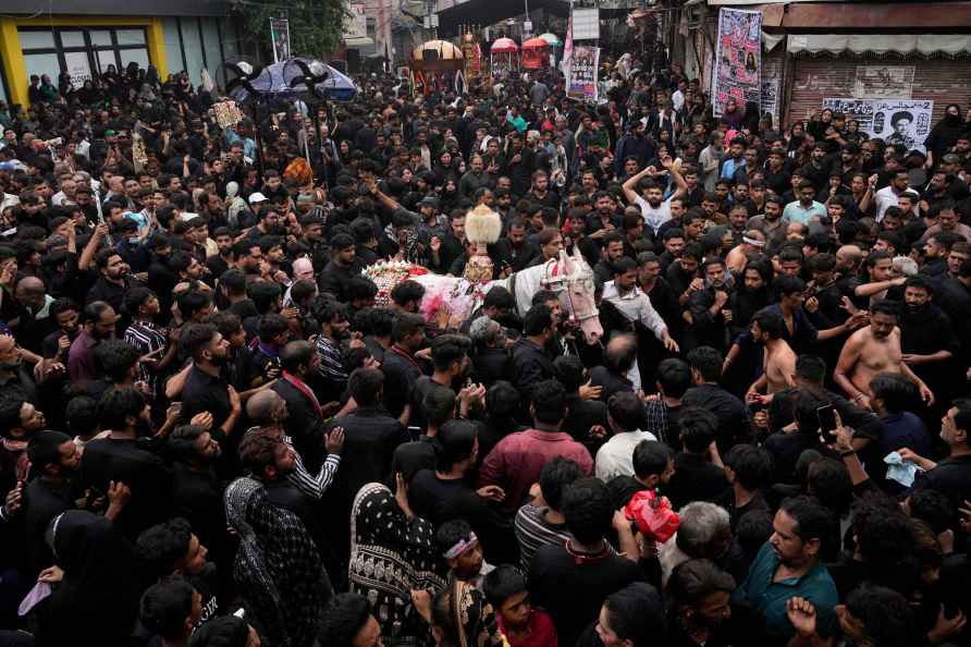 Shiite Muslims touch a horse, that symbolizes the horse that carried...