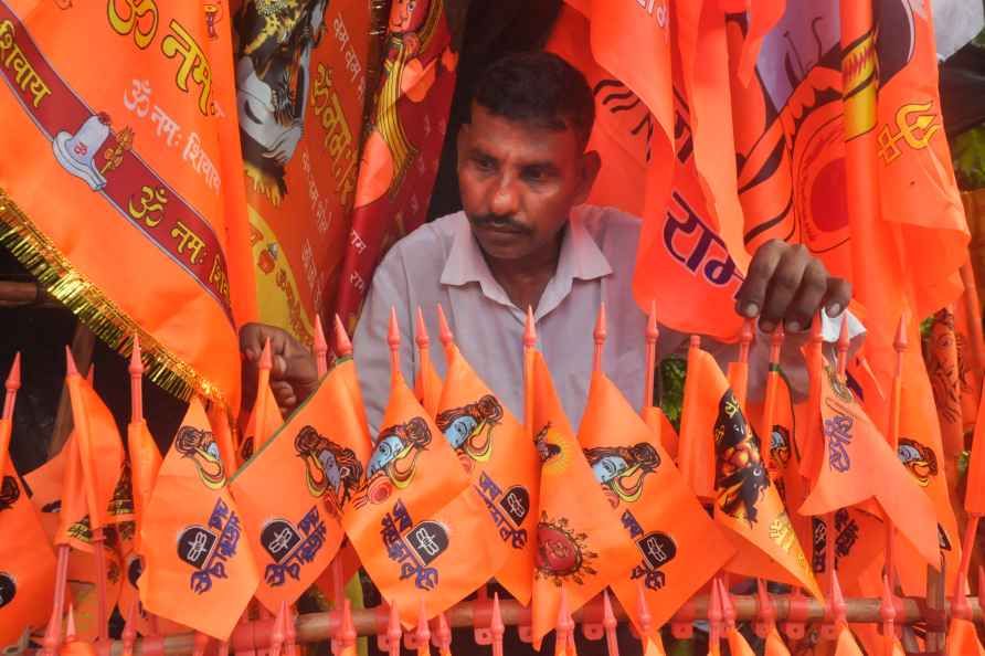 Moradabad: A vendor sells religious flags on the eve of the beginning...