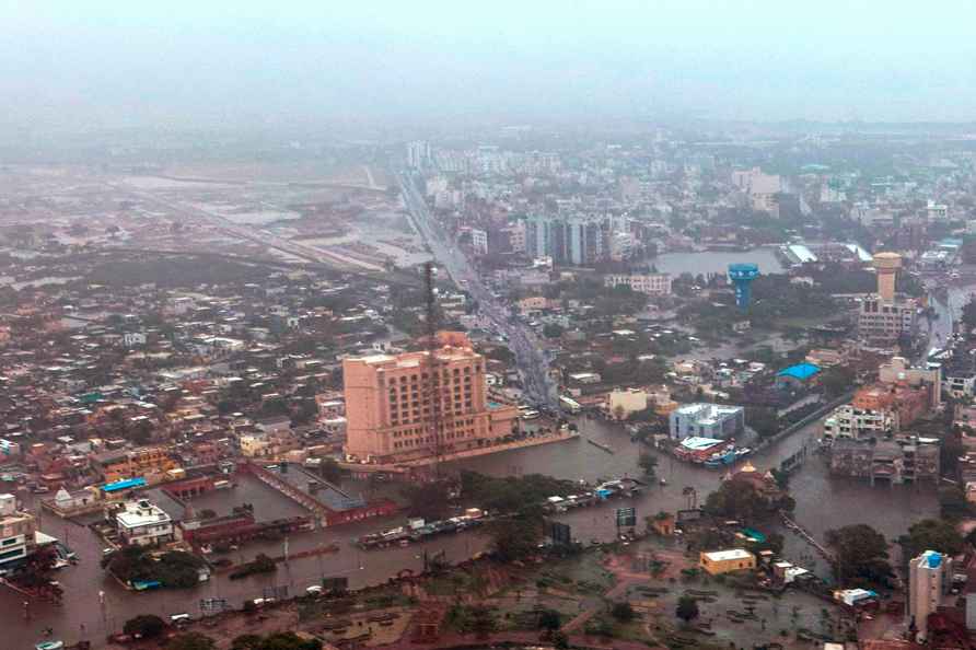 Gandhinagar: A flooded area of Gujarat's Saurashtra region following...