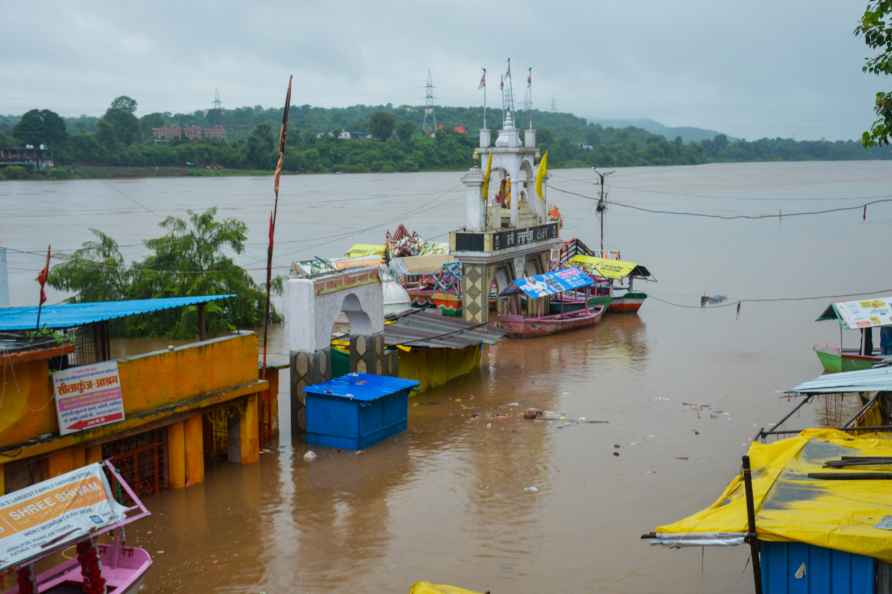 Jabalpur: A temple partially submerged in flood water after heavy...