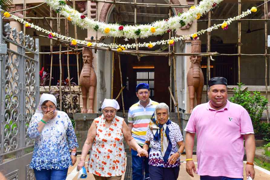 Mumbai: People from the Parsi community visit a fire temple on the...