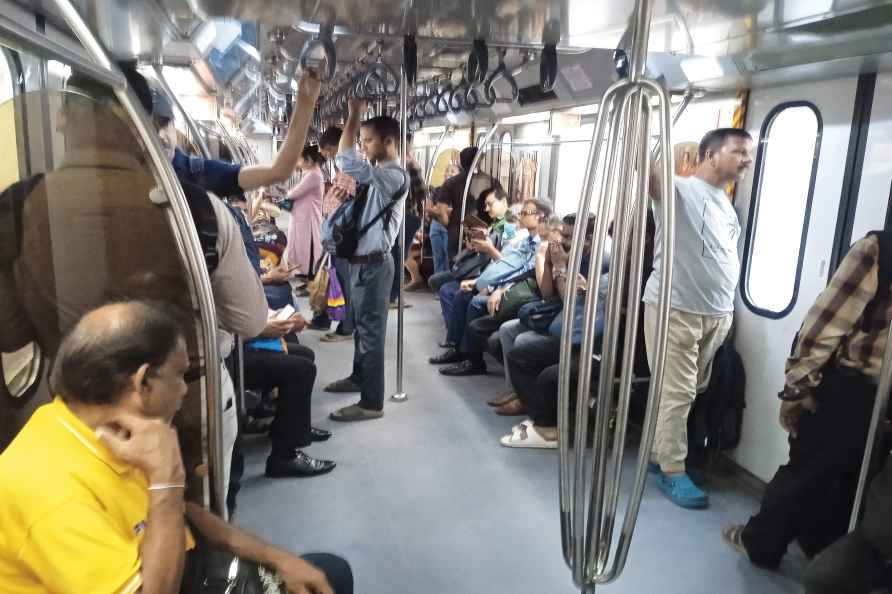 Kolkata: Passengers travel in a metro rail during office hours, ...