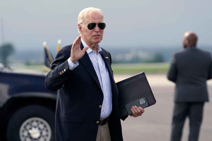 President Joe Biden arrives at Hagerstown Regional Airport to board...