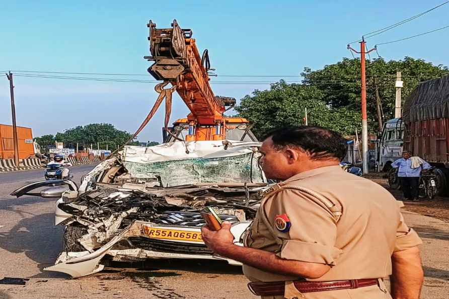 Etawah: Mangled remains of a car that collided with a parked truck...