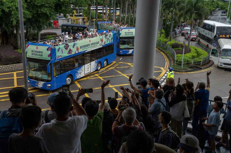 Bus parade in Hong Kong