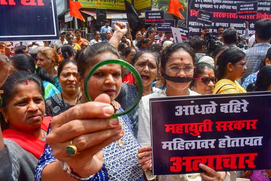 Mumbai: Shivsena (UBT) activists protest against the alleged sexual...