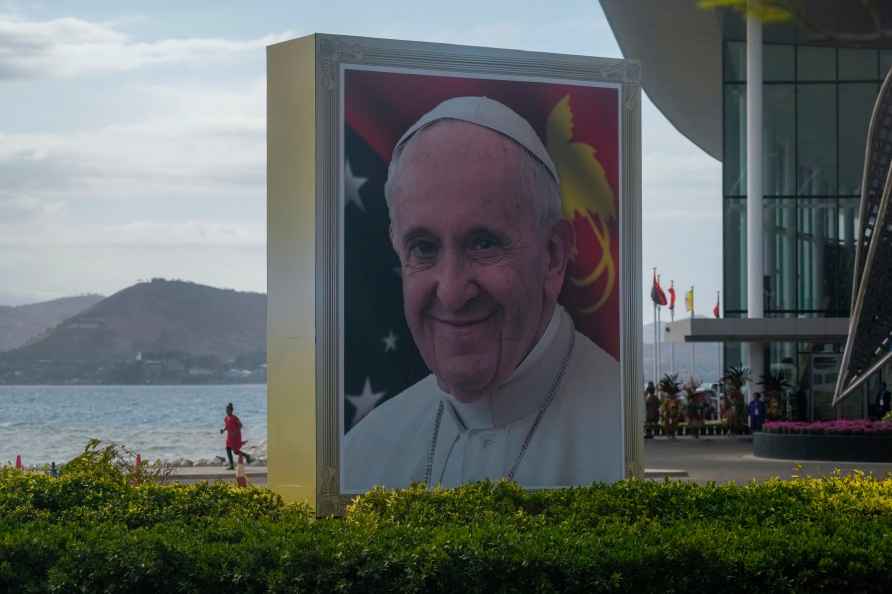 Poster of Pope Francis outside the APEC Haus