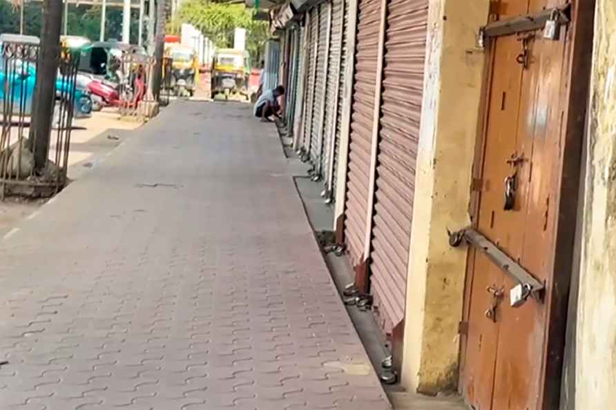 **EDS: SCREENSHOT VIA PTI VIDEOS** Imphal: Closed shops at a market...