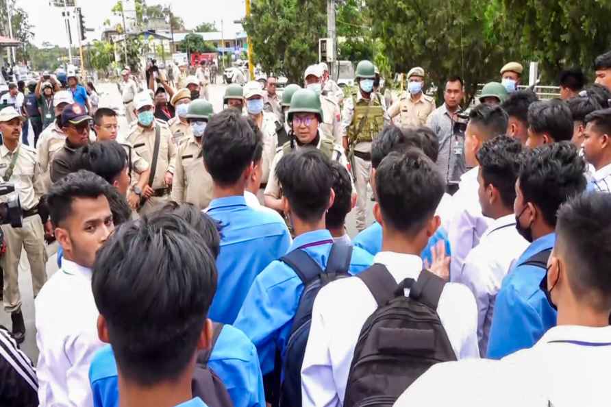 Students march in Imphal