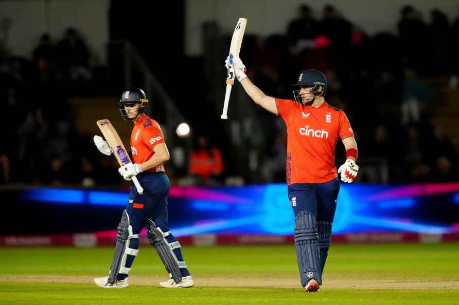 England's Liam Livingstone celebrates hitting his half century during...