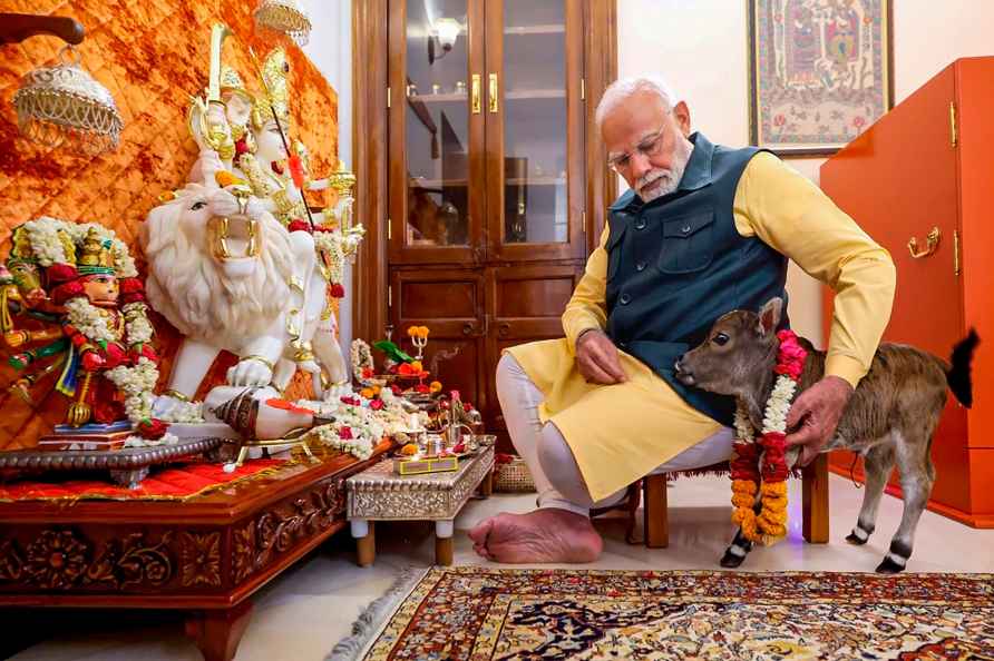 PM Modi with calf born at his residence