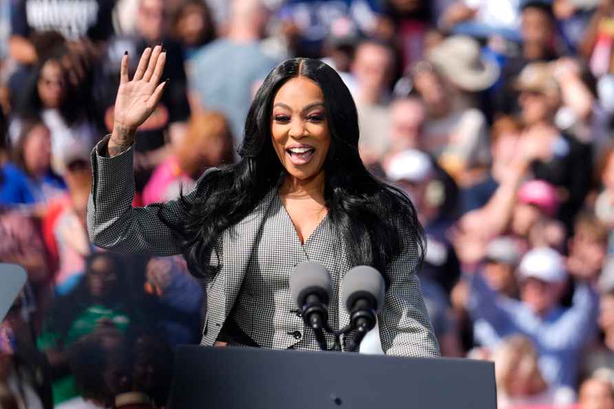 Singer Monica speaks at a campaign rally for democratic presidential...