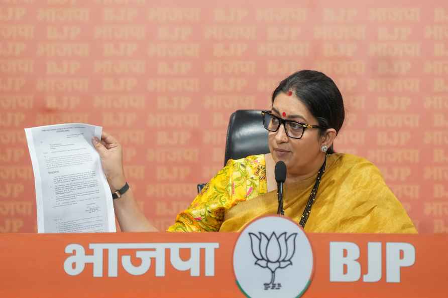 New Delhi: BJP leader Smriti Irani during a press conference, in...