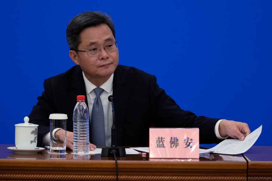 China's Finance Minister Lan Fo'an speaks at a press conference ...